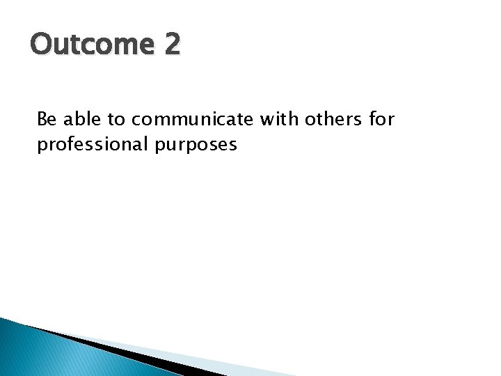Outcome 2 Be able to communicate with others for professional purposes 
