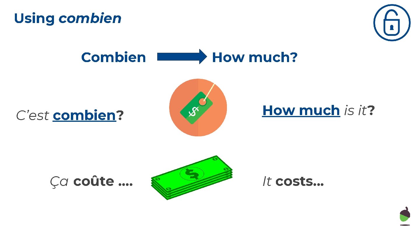 Using combien C’est combien? coûte Ça coûter…. How much? How much is it? It