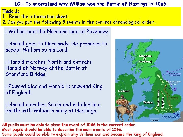 LO- To understand why William won the Battle of Hastings in 1066. Task 1: