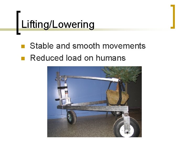 Lifting/Lowering n n Stable and smooth movements Reduced load on humans 