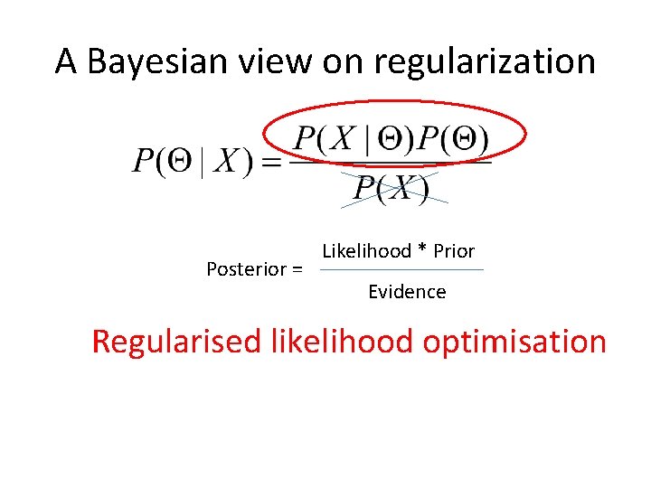 A Bayesian view on regularization Posterior = Likelihood * Prior Evidence Regularised likelihood optimisation