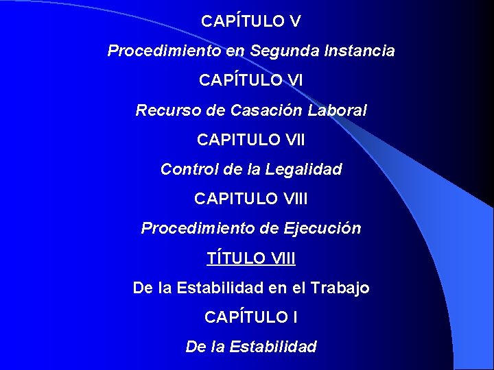 CAPÍTULO V Procedimiento en Segunda Instancia CAPÍTULO VI Recurso de Casación Laboral CAPITULO VII