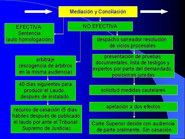 Mediación y Conciliación EFECTIVA Sentencia (auto homologación) NO EFECTIVA despacho saneador resolución de vicios