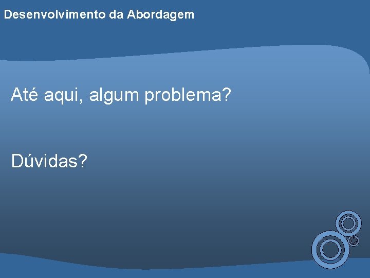 Desenvolvimento da Abordagem Até aqui, algum problema? Dúvidas? 