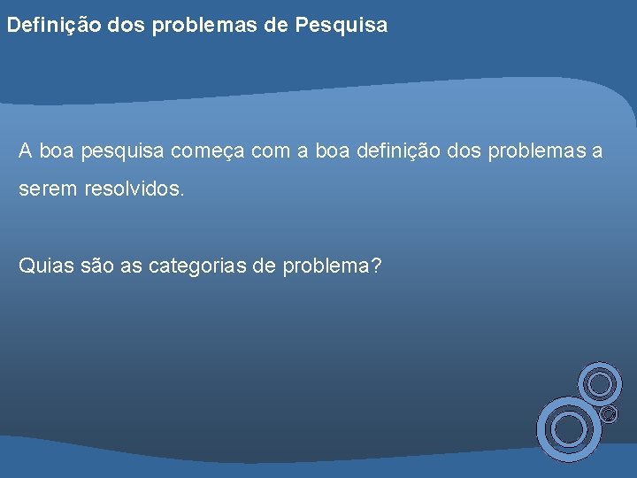 Definição dos problemas de Pesquisa A boa pesquisa começa com a boa definição dos