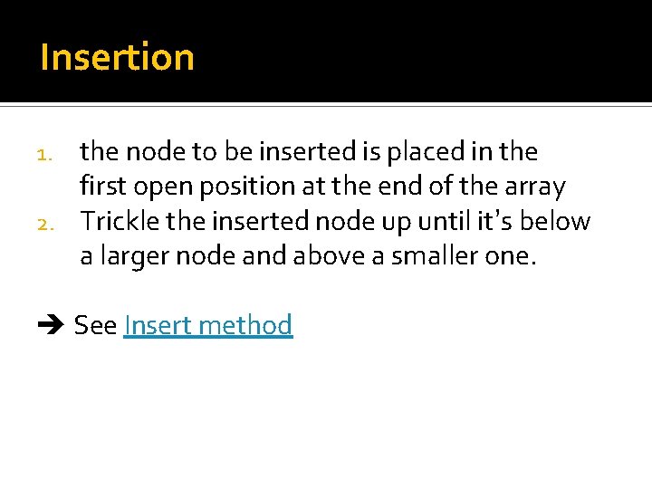 Insertion the node to be inserted is placed in the first open position at