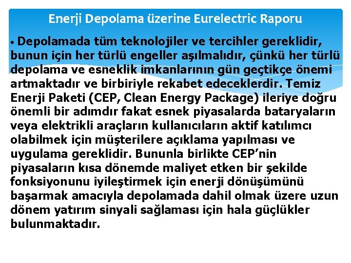 Enerji Depolama üzerine Eurelectric Raporu Depolamada tüm teknolojiler ve tercihler gereklidir, bunun için her