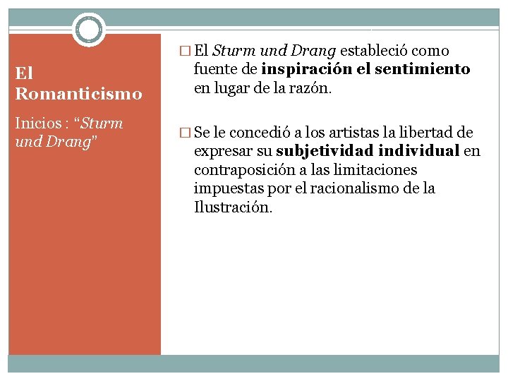 � El Sturm und Drang estableció como El Romanticismo Inicios : “Sturm und Drang”