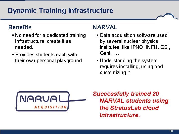 Dynamic Training Infrastructure Benefits § No need for a dedicated training infrastructure; create it