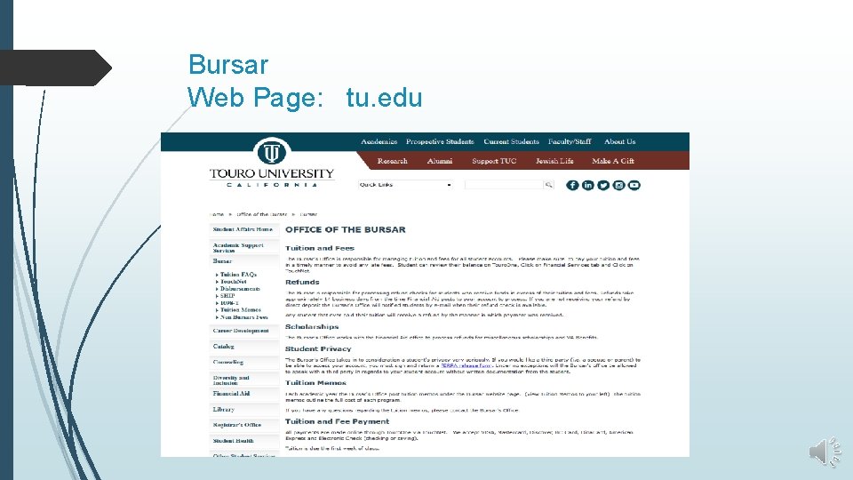 Bursar Web Page: tu. edu 