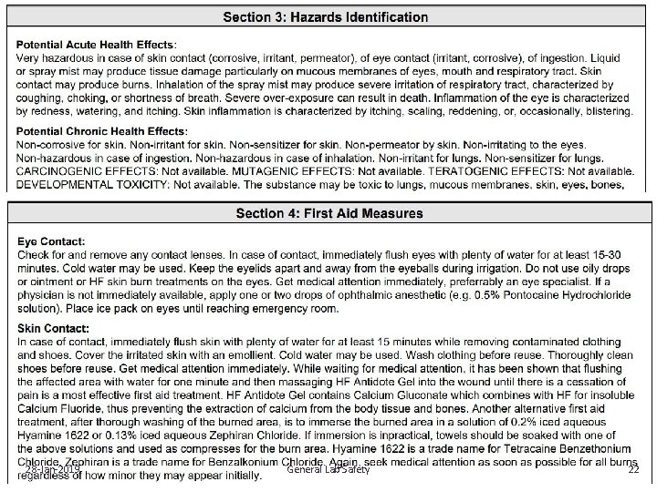 28‐Jan‐ 2019 General Lab Safety 22 