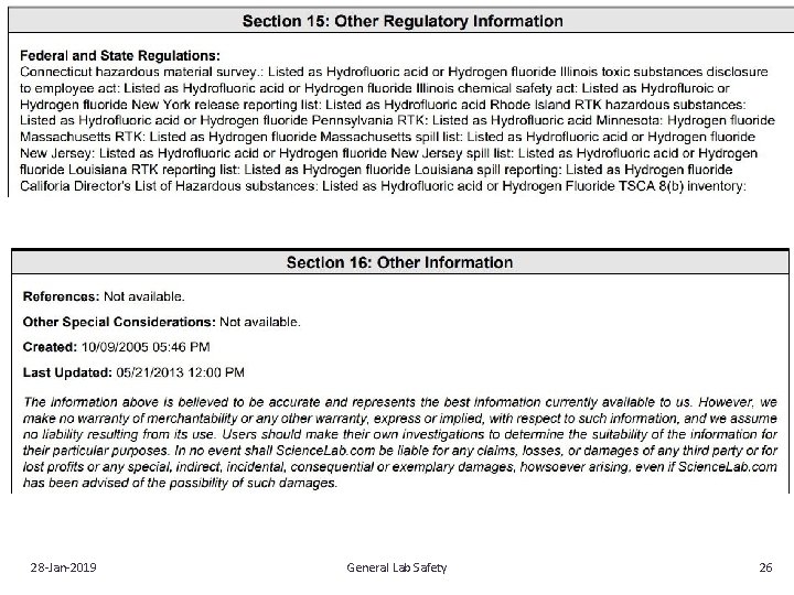 28‐Jan‐ 2019 General Lab Safety 26 