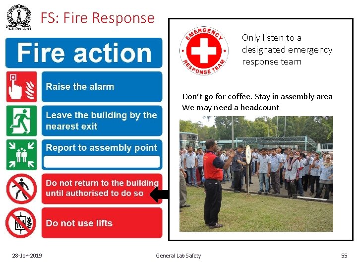 FS: Fire Response Only listen to a designated emergency response team Don’t go for