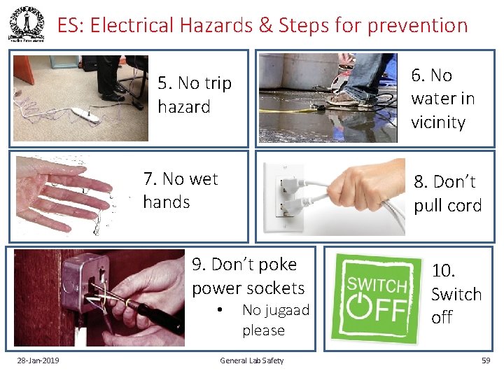 ES: Electrical Hazards & Steps for prevention 6. No water in vicinity 5. No
