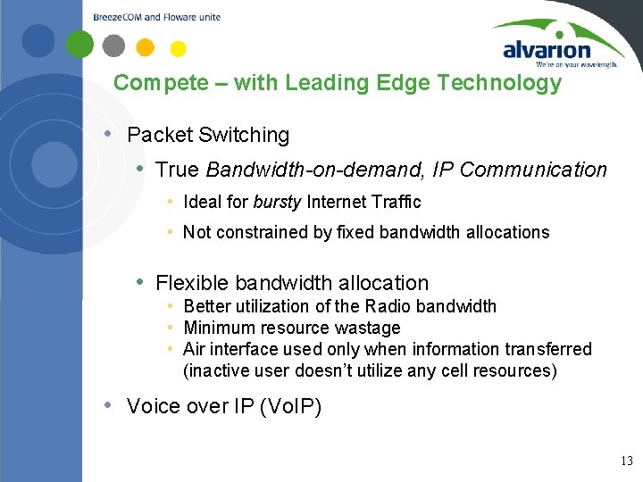 Compete – with Leading Edge Technology • Packet Switching • True Bandwidth-on-demand, IP Communication