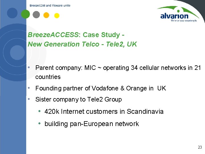 Breeze. ACCESS: Case Study New Generation Telco - Tele 2, UK • Parent company: