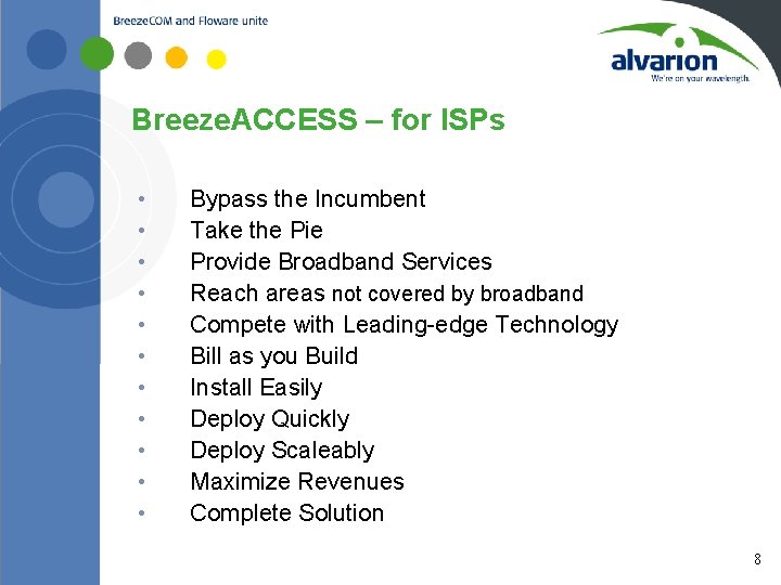 Breeze. ACCESS – for ISPs • • • 8 Bypass the Incumbent Take the