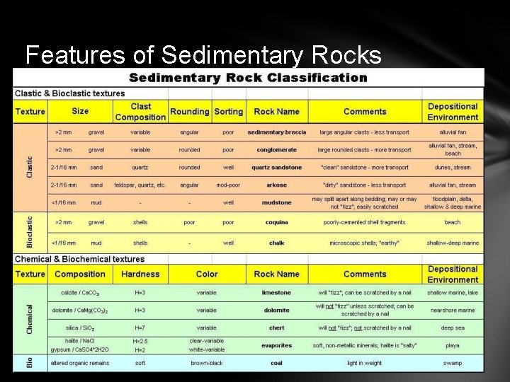 Features of Sedimentary Rocks 