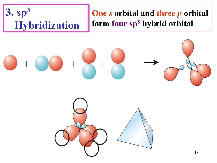 3. sp 3 Hybridization One s orbital and three p orbital form four sp