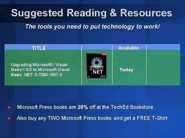 Suggested Reading & Resources The tools you need to put technology to work! TITLE