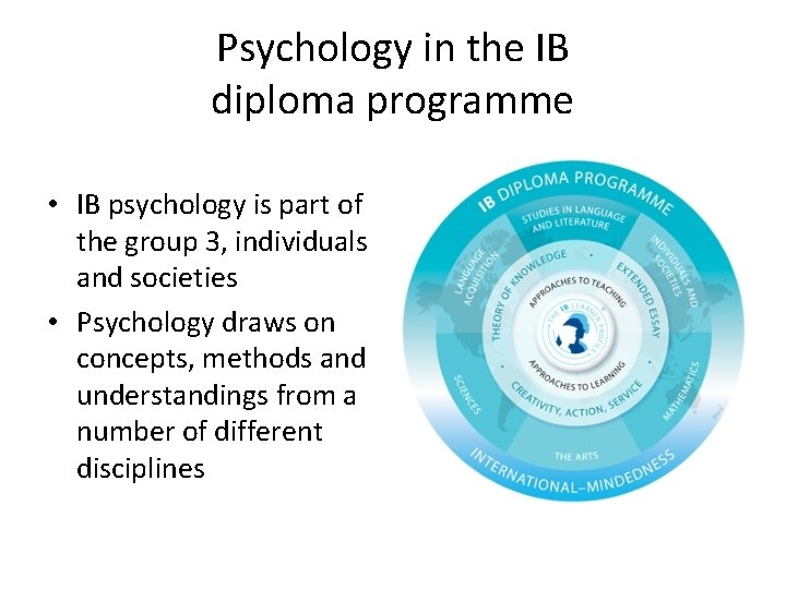 Psychology in the IB diploma programme • IB psychology is part of the group