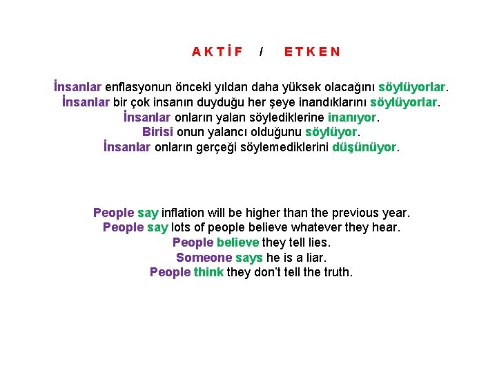 AKTİF / ETKEN İnsanlar enflasyonun önceki yıldan daha yüksek olacağını söylüyorlar. İnsanlar bir çok