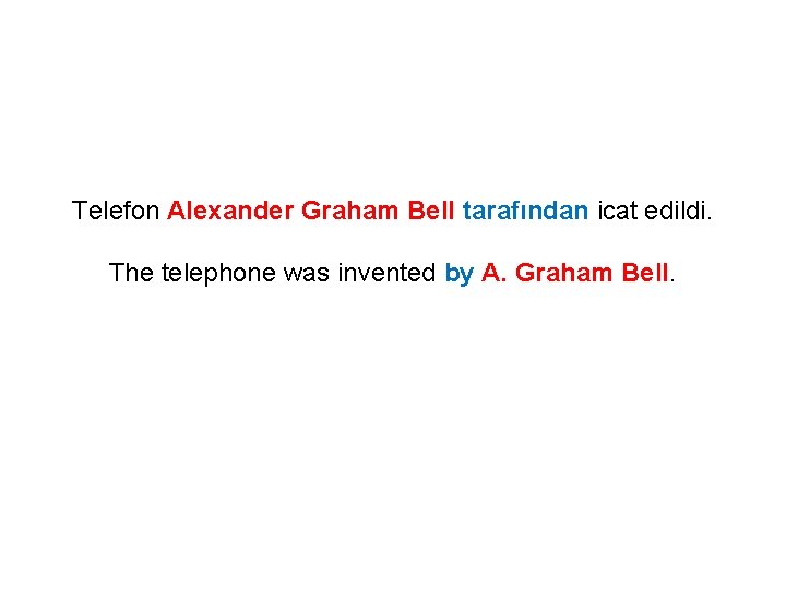 Telefon Alexander Graham Bell tarafından icat edildi. The telephone was invented by A. Graham