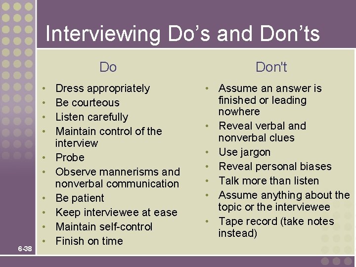 Interviewing Do’s and Don’ts Do • • • 6 -38 • • Dress appropriately