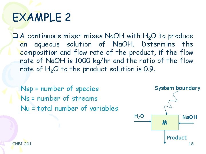 EXAMPLE 2 q A continuous mixer mixes Na. OH with H 2 O to