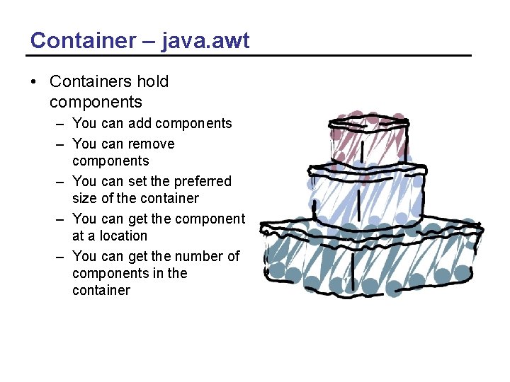 Container – java. awt • Containers hold components – You can add components –
