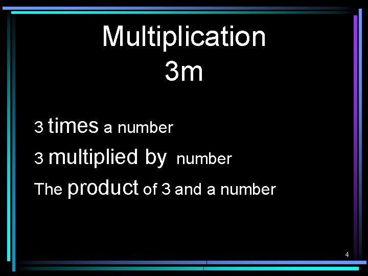 Multiplication 3 m 3 times a number 3 multiplied by number The product of