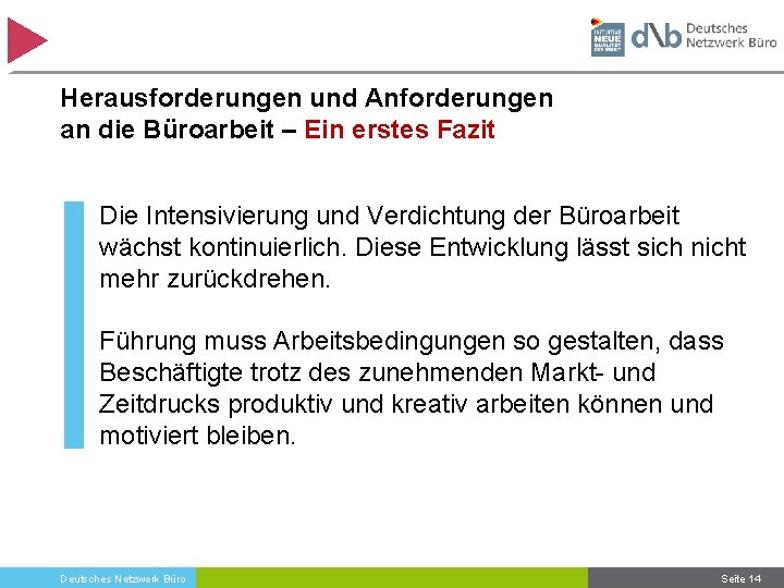 Herausforderungen und Anforderungen an die Büroarbeit – Ein erstes Fazit Die Intensivierung und Verdichtung