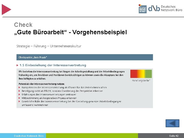 Check „Gute Büroarbeit“ - Vorgehensbeispiel Deutsches Netzwerk Büro Seite 42 