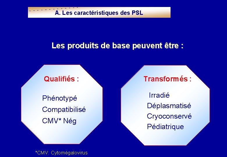 A. Les caractéristiques des PSL Les produits de base peuvent être : Qualifiés :