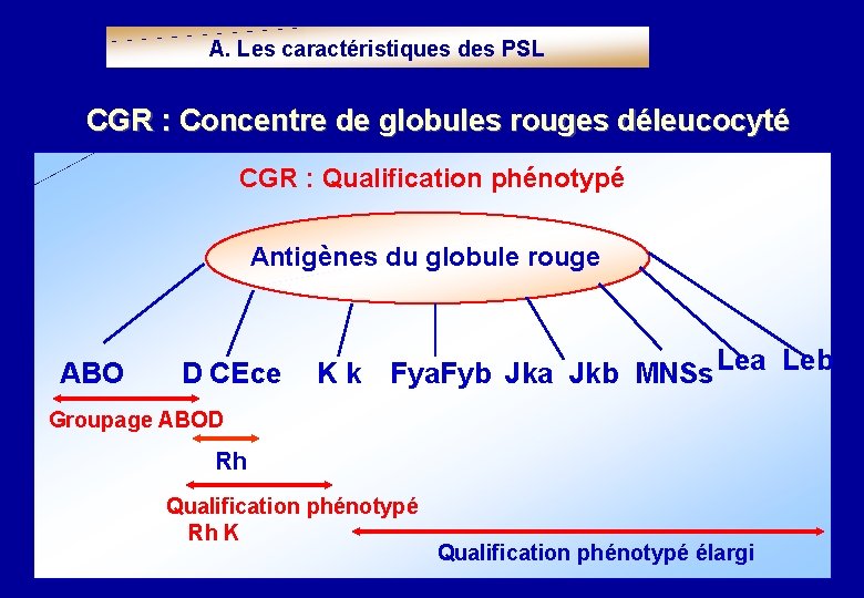 A. Les caractéristiques des PSL CGR : Concentre de globules rouges déleucocyté CGR :