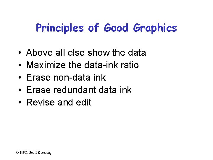 Principles of Good Graphics • • • Above all else show the data Maximize