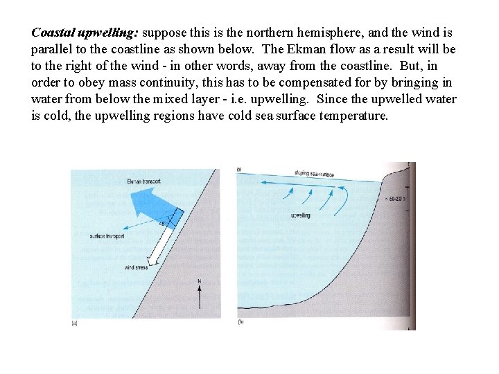 Coastal upwelling: suppose this is the northern hemisphere, and the wind is parallel to