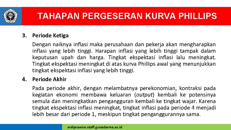 TAHAPAN PERGESERAN KURVA PHILLIPS 3. Periode Ketiga Dengan naiknya inflasi maka perusahaan dan pekerja