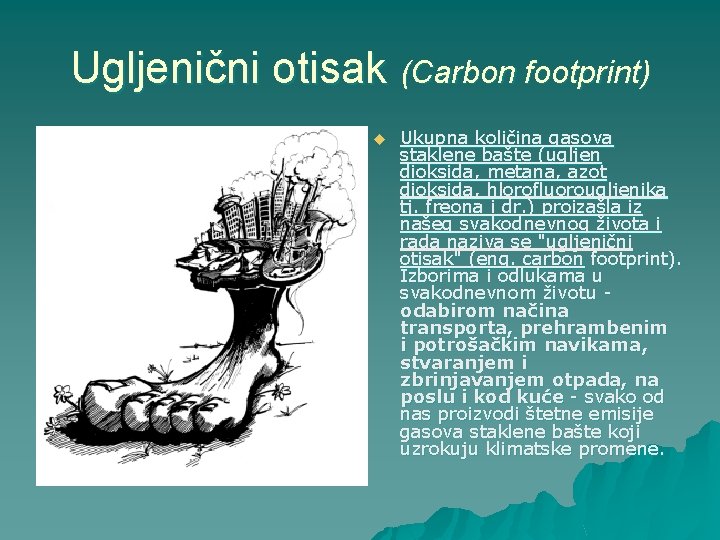 Ugljenični otisak (Carbon footprint) u Ukupna količina gasova staklene bašte (ugljen dioksida, metana, azot