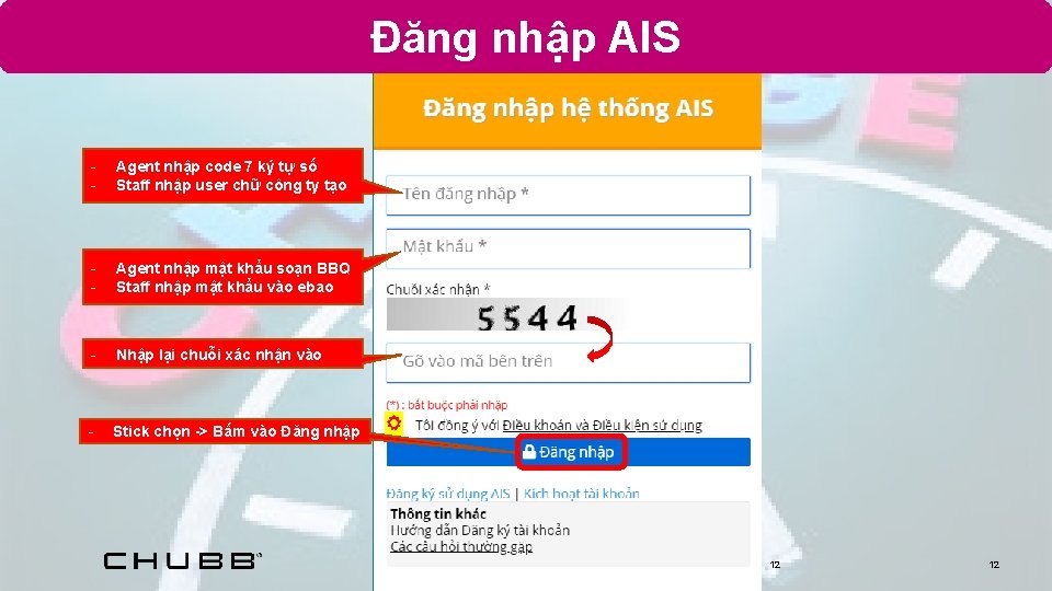 Đăng nhập AIS - Agent nhập code 7 ký tự số Staff nhập user