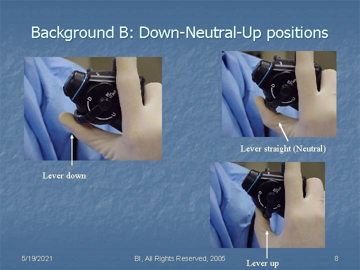 Background B: Down-Neutral-Up positions Lever straight (Neutral) Lever down 5/19/2021 BI, All Rights Reserved,