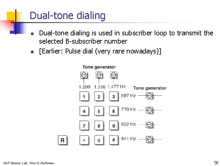 Dual-tone dialing n n Dual-tone dialing is used in subscriber loop to transmit the