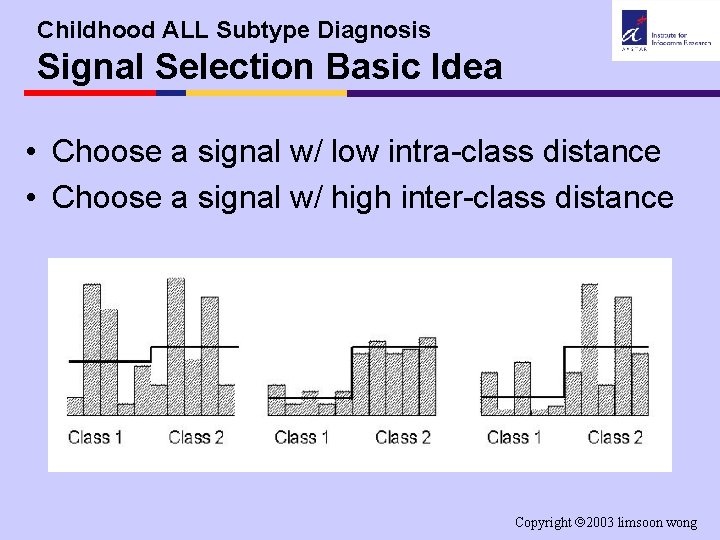 Childhood ALL Subtype Diagnosis Signal Selection Basic Idea • Choose a signal w/ low