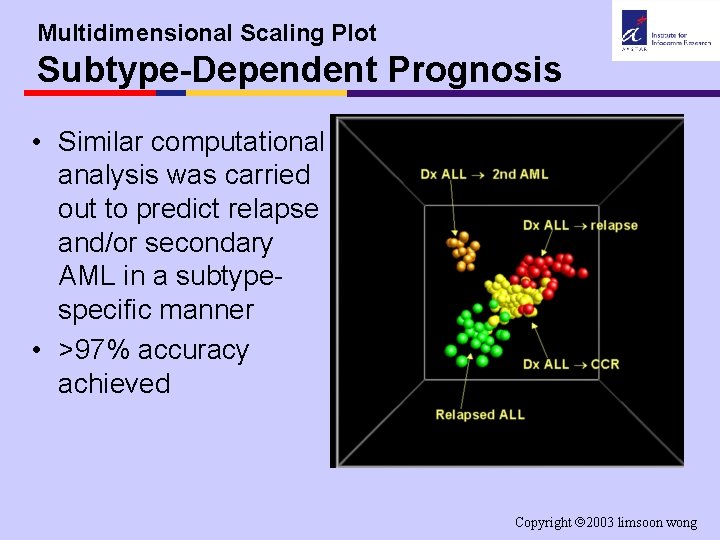 Multidimensional Scaling Plot Subtype-Dependent Prognosis • Similar computational analysis was carried out to predict