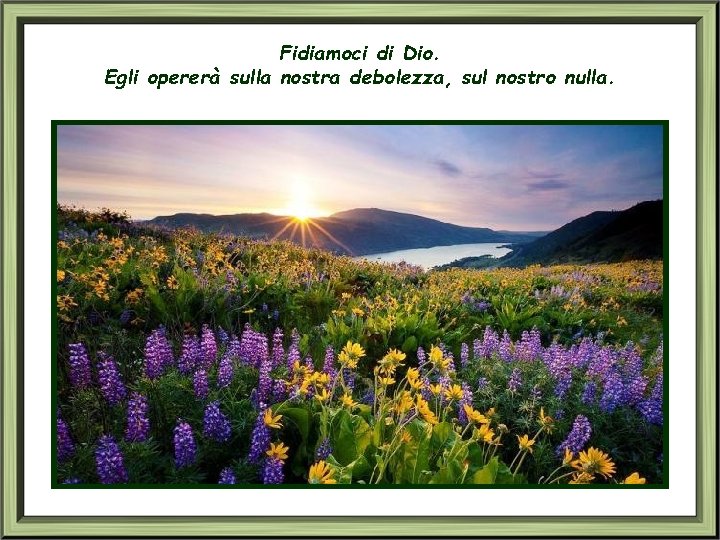 Fidiamoci di Dio. Egli opererà sulla nostra debolezza, sul nostro nulla. 