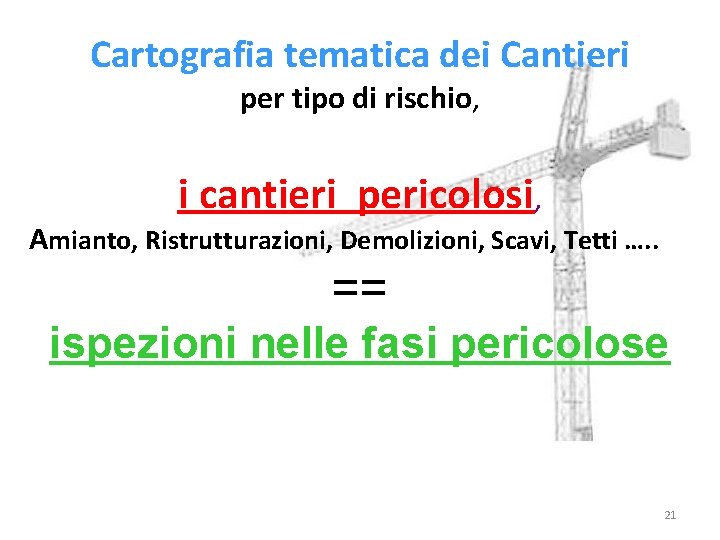 Cartografia tematica dei Cantieri per tipo di rischio, i cantieri pericolosi, Amianto, Ristrutturazioni, Demolizioni,