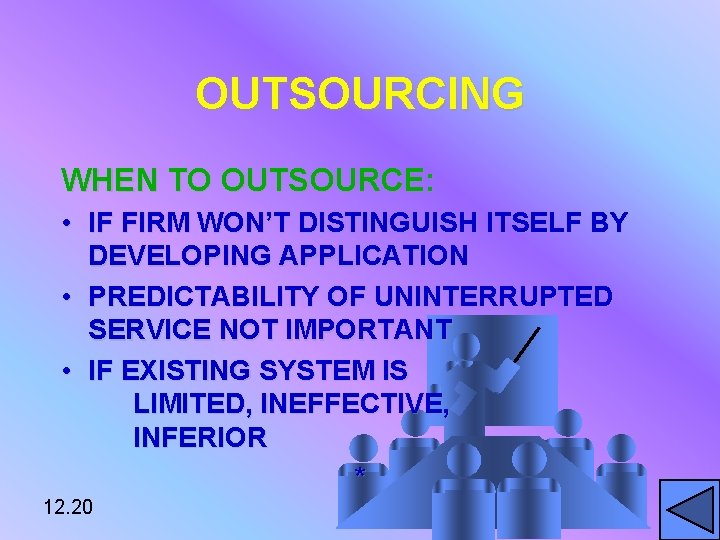 OUTSOURCING WHEN TO OUTSOURCE: • IF FIRM WON’T DISTINGUISH ITSELF BY DEVELOPING APPLICATION •
