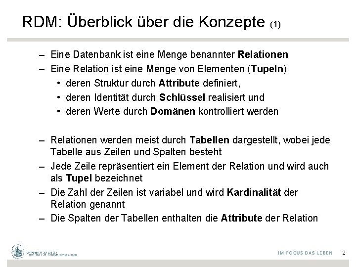 RDM: Überblick über die Konzepte (1) – Eine Datenbank ist eine Menge benannter Relationen