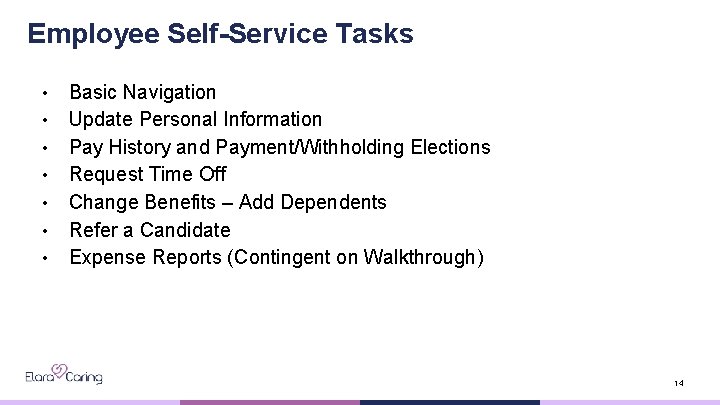 Employee Self-Service Tasks • • Basic Navigation Update Personal Information Pay History and Payment/Withholding