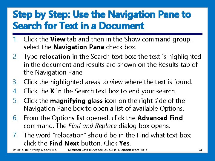 Step by Step: Use the Navigation Pane to Search for Text in a Document